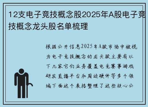 12支电子竞技概念股2025年A股电子竞技概念龙头股名单梳理